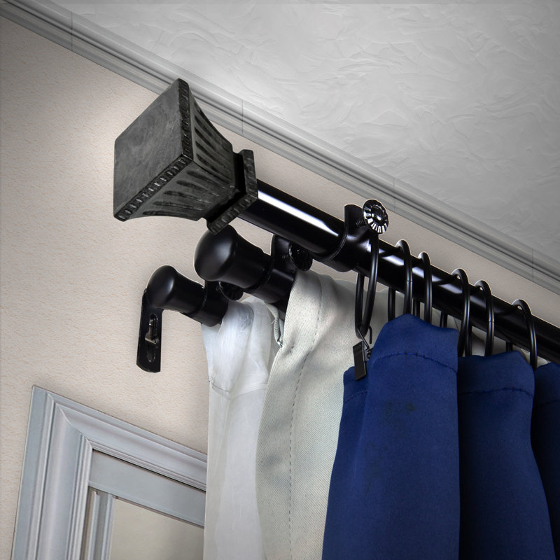 Ensemble de tringle à rideaux réglable 0,81 po, Noir, 28" - 48"