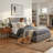 Queen Size Modern Farmhouse Lift Up Storage Bed, White/Blue Plaid Upholstered Headboard, No Box Spring Needed-201137454