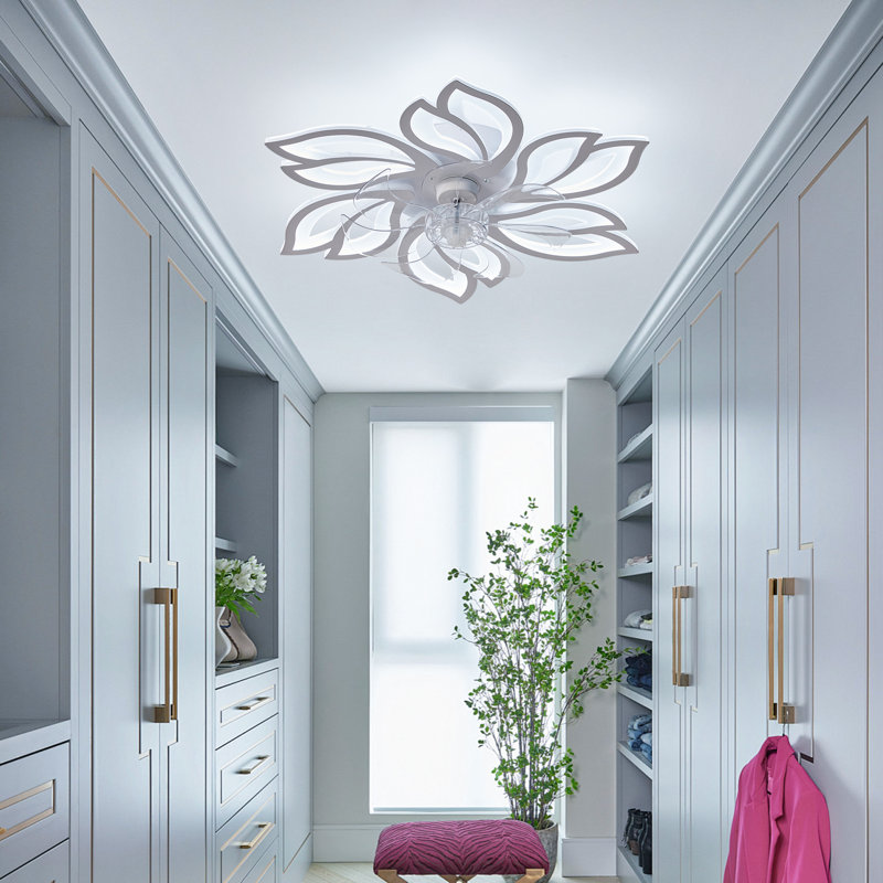 25" 7 - Blade Reversible Dimmable LED Flush Mount Ceiling Fan With Remote Control And App, White