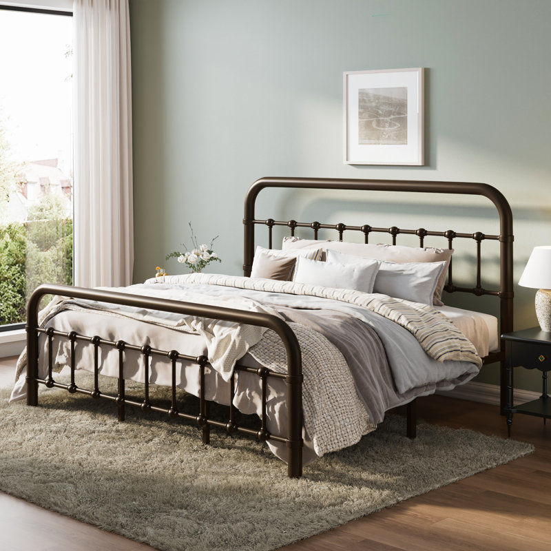 Kawamoto Metal Platform Bed Frame with Elegant Modern Design, King, Bronze