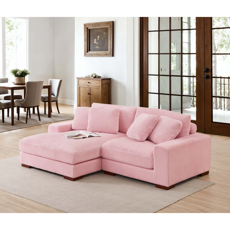 Canapé et méridienne Flaubert Gwendoly, Orienté à gauche (vu de face), Velours côtelé rose, H 33 po x l 89,5 po x P 65 po