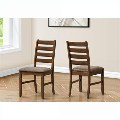 Set of 2 Upholstered Side Chair Seating, 38" Height, Tan Brown Fabric, Antique Cherry Frame, Transitional Dining Chairs for Dining Room Kitchen