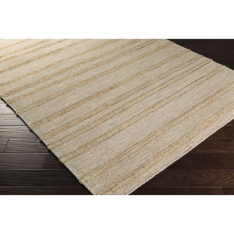 Lila Striped Handwoven Wool/Jute Light Gray Area Rug, Rectangle 2' x 3'