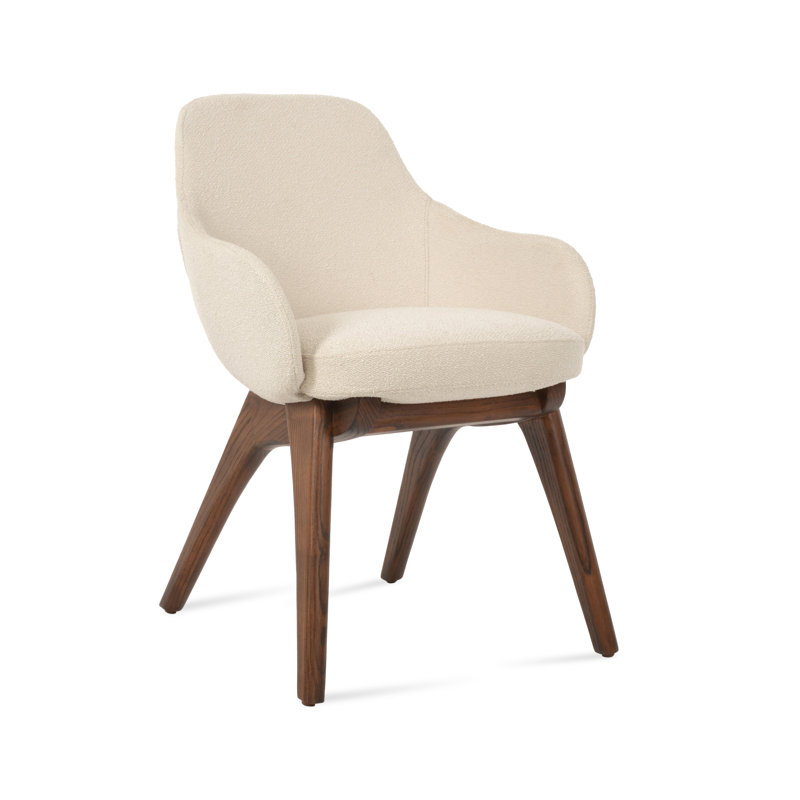 Chaise en bois Gazel, Bouclé blanc cassé