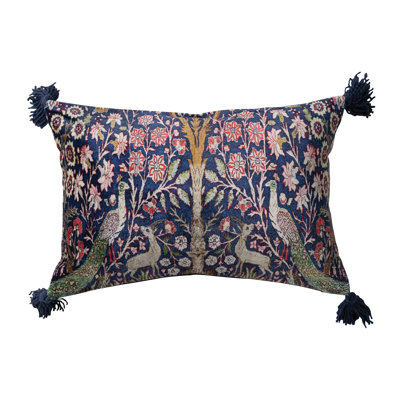 Woodland Print Tassel Cotton Velvet Lumbar Pillow