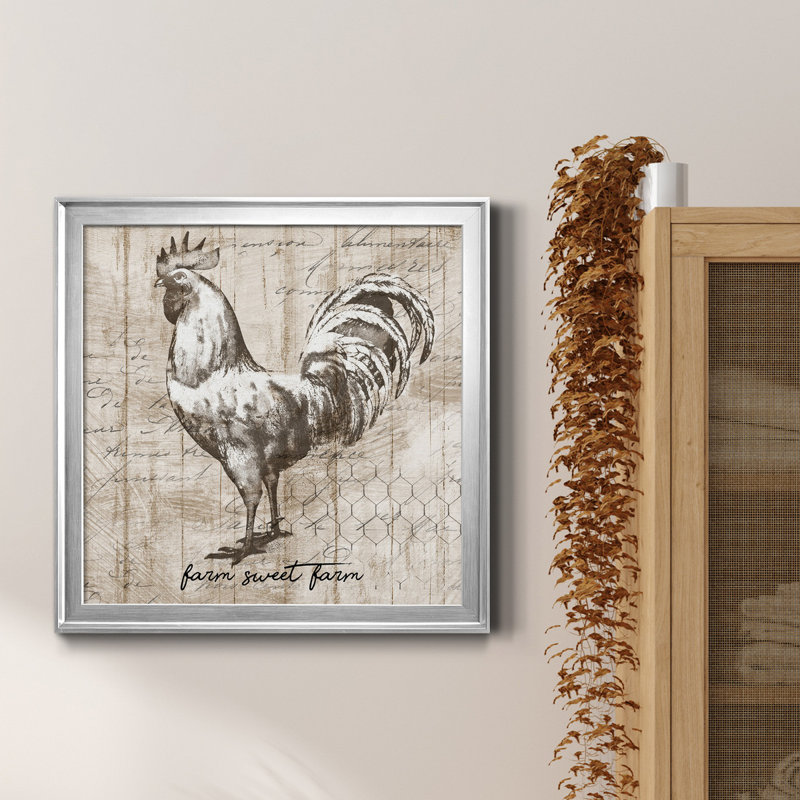 Farm Rooster - Cadre photo, impression sur toile, Encadrement argenté, H 26,5 po x l 26,5 po x P 1,5 po