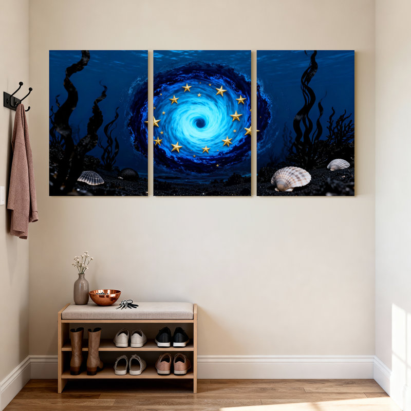 Vortex océan avec étoiles et coquillages, ensemble de 3 impressions sur toile, H 30 po x l 60 po