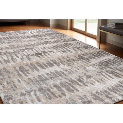 Tapis abstrait délavé beige et brun 5 pi x 8 pi