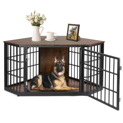 Fratesi Corner Wooden Dog Crate and End Table