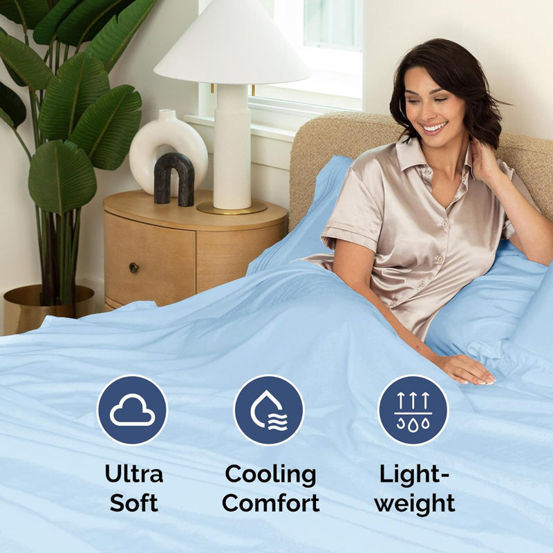 Soft Flat Sheet – Cooling, Breathable & Wrinkle Free Top Sheet, Light Blue, California King