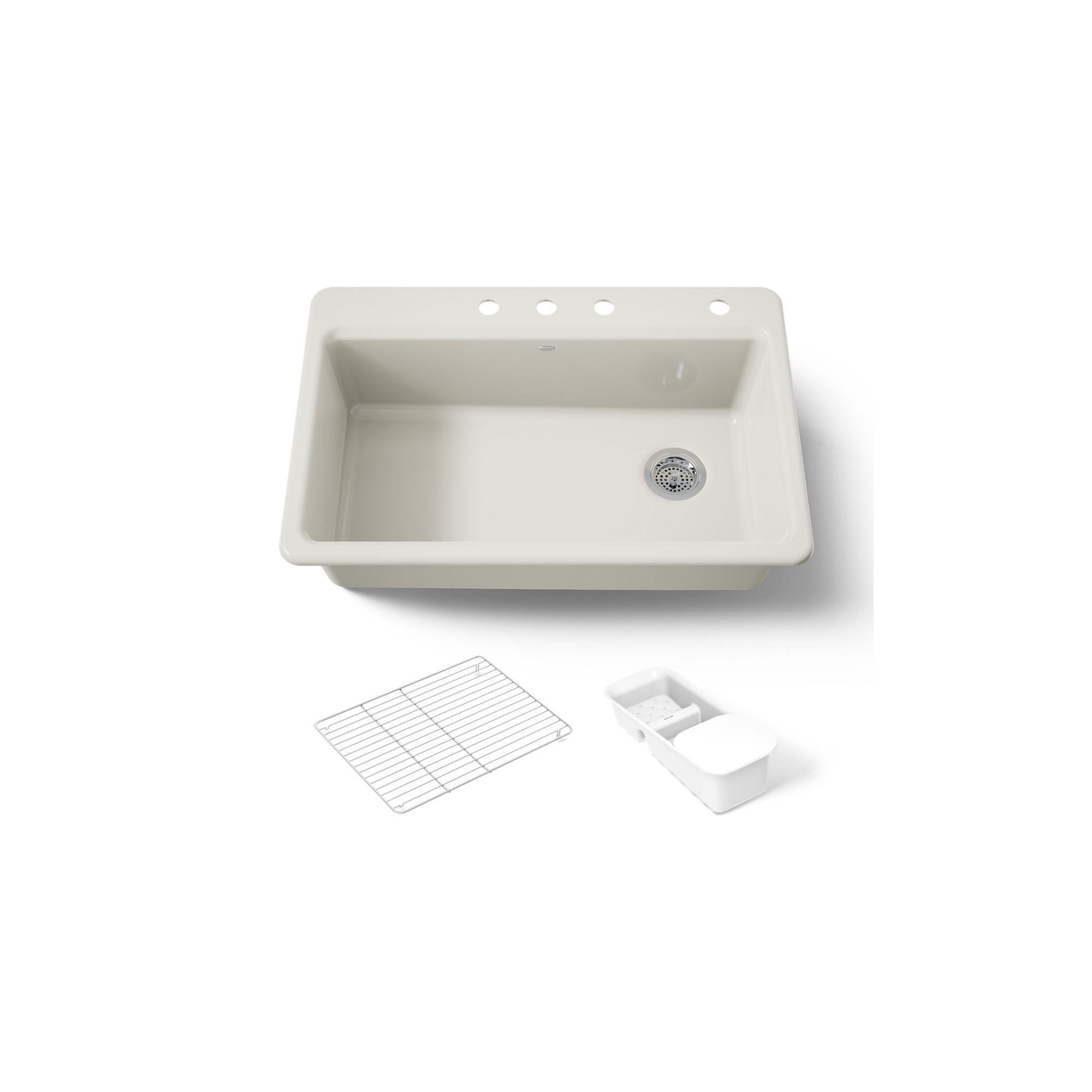 Riverby™ Single-Bowl Top-Mount Kitchen Snk with Accessories, White, 1 hole