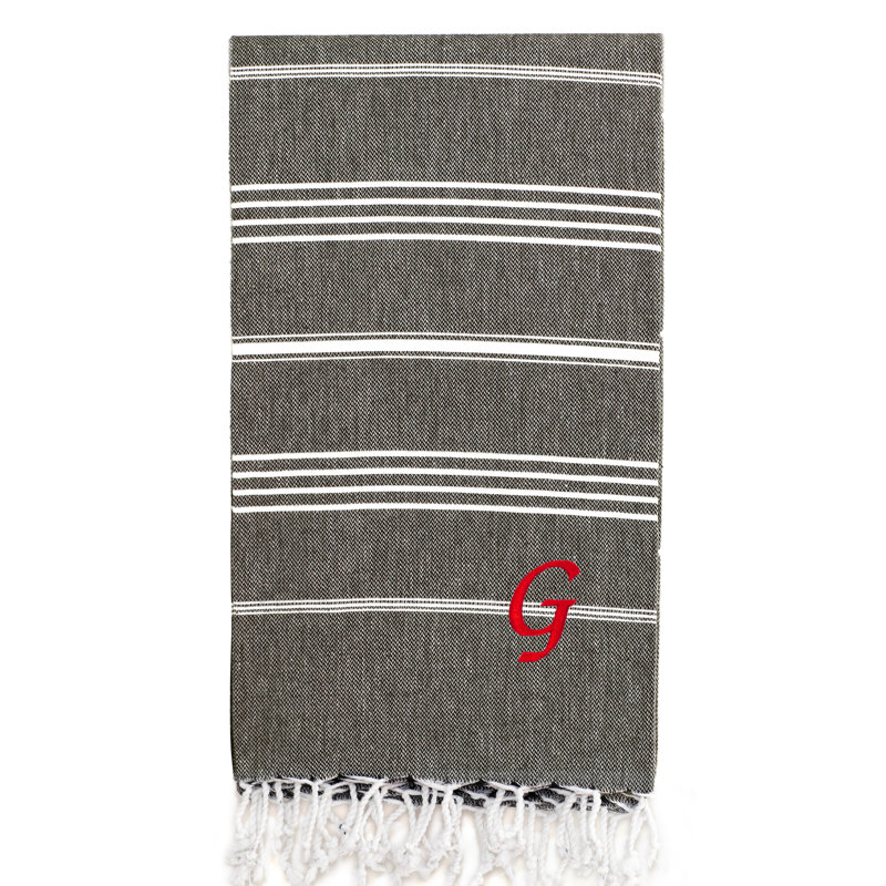 Serviette de plage 100% coton Pestemal Lucky, Gris foncé / Blanc, G