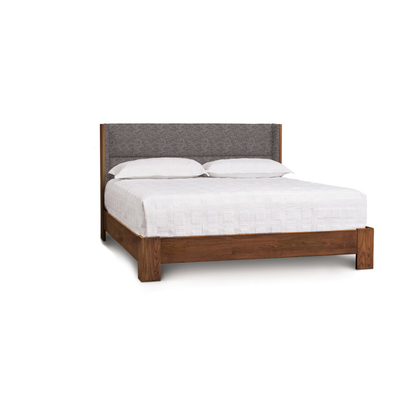 Ladonna Upholstered Platform Bed, Fabric Sterling, King, Natural Walnut