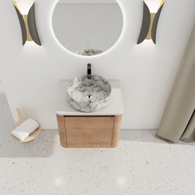 Meuble-lavabo mural moderne avec lavabo d'art en céramique et porte à fermeture en douceur