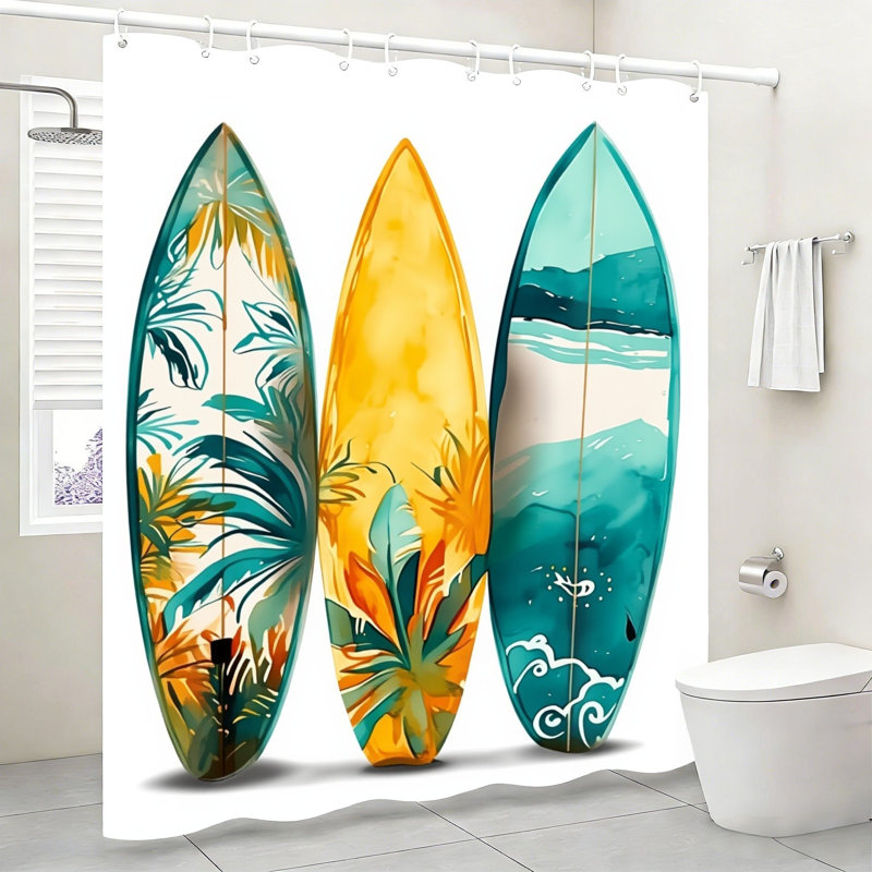 Rideau de bain avec crochets Surfboard, 180 x 180 cm