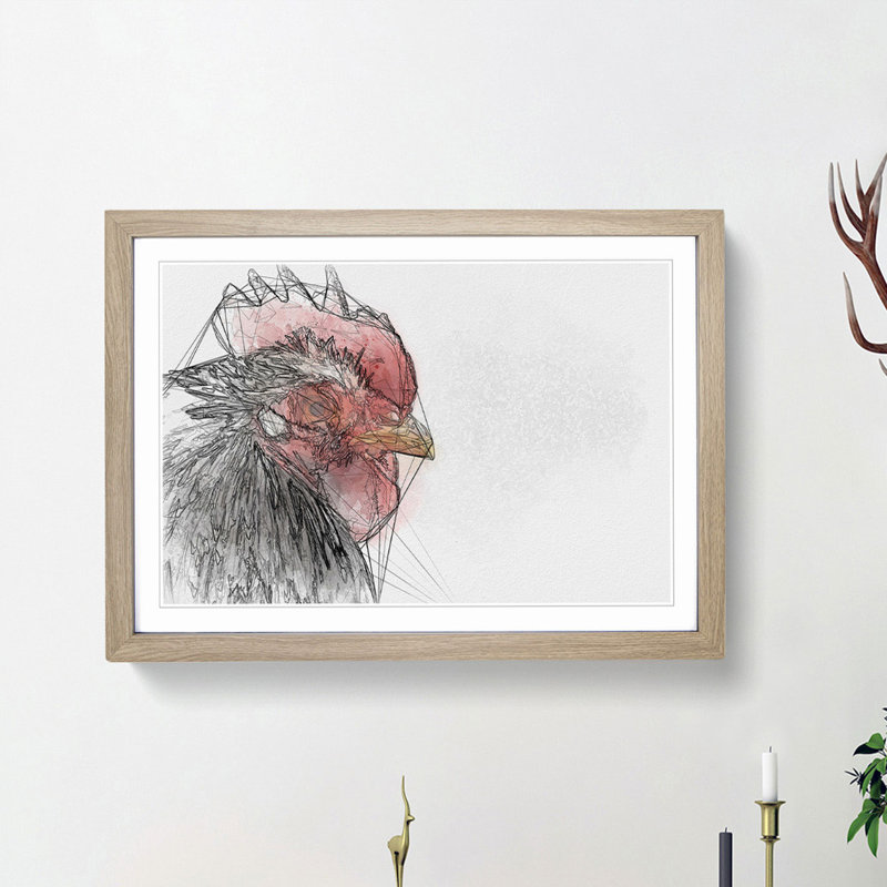 Grey Rooster Looking West in Abstract - Picture Frame Graphic Art Print, Oak Framed, 62cm H x 87cm W x 2cm D