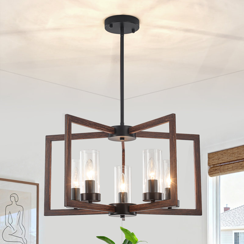 Beldon 5-Light Geometric Square / Rectangle Chandelier, Modern Farmhouse Pendant Light Fixture, Over Table Lighting for Bedroom, Living Room, Foyer, Entryway, Hallway