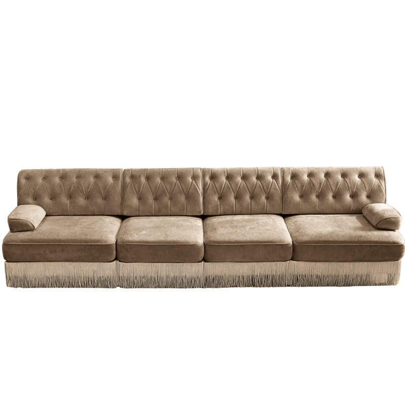 Velours camel 4 de style avec jupe à pampille, conception modulaire, facile à assembler, mousse haute pour salon modulaire, molleton doux, haute résilience