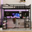 Lit mezzanine en métal noir avec bureau et tablettes