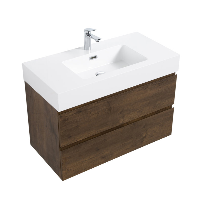 Lavabo de salle de bain 36 po en noyer - évier, rangement maximal, lisse, poignée, évier contemporain de style moderne, White