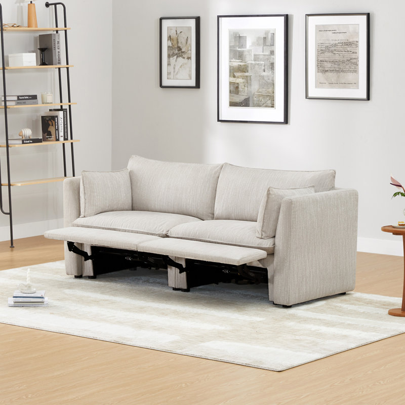 80" W Super Wide Modular Power Sofa with 2 Pillows, Light Gray