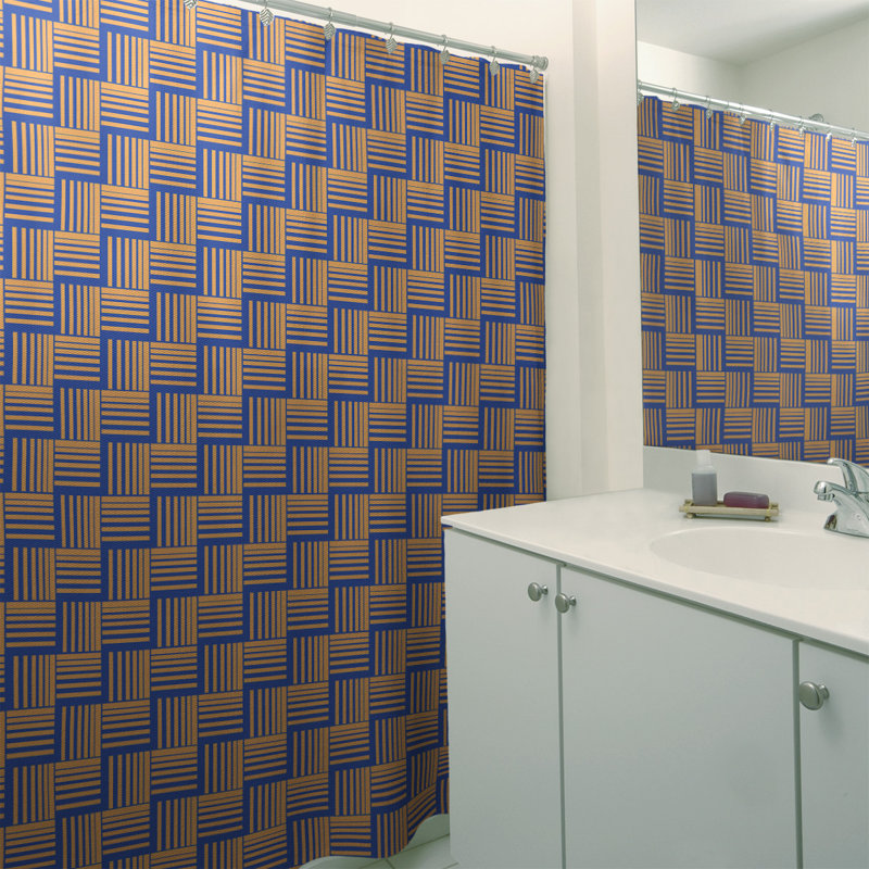 Rideau de douche simple basketweave rayures classic, Bleu / Orange