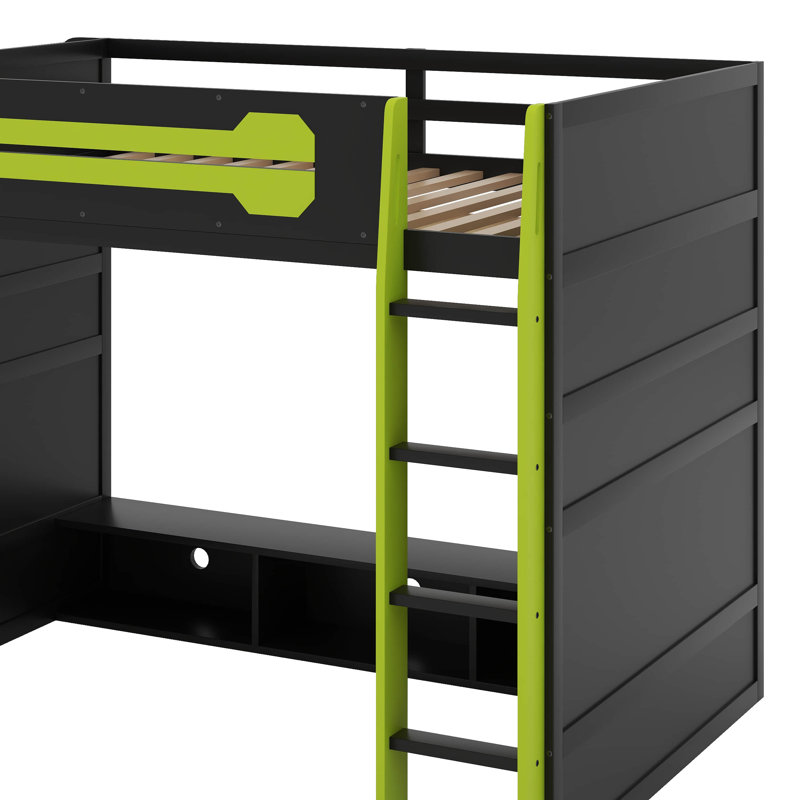 Lit mezzanine double avec bureau, Vert
