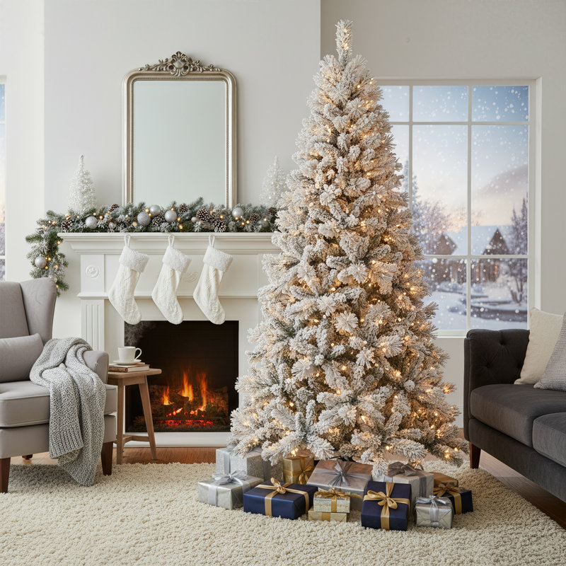 Décoration pour arbre de Noël à aiguilles rigides mélangées avec support, non pré-éclairée et pré-éclairée, 7 tailles disponibles