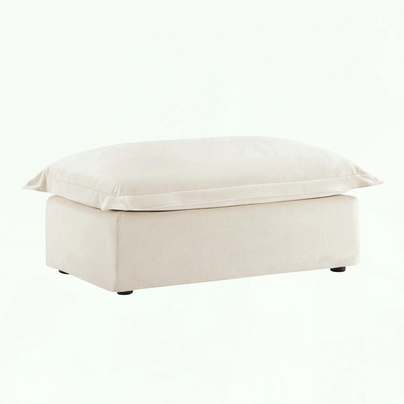 Koala Ottoman with Removable Cover, Cream Chenille