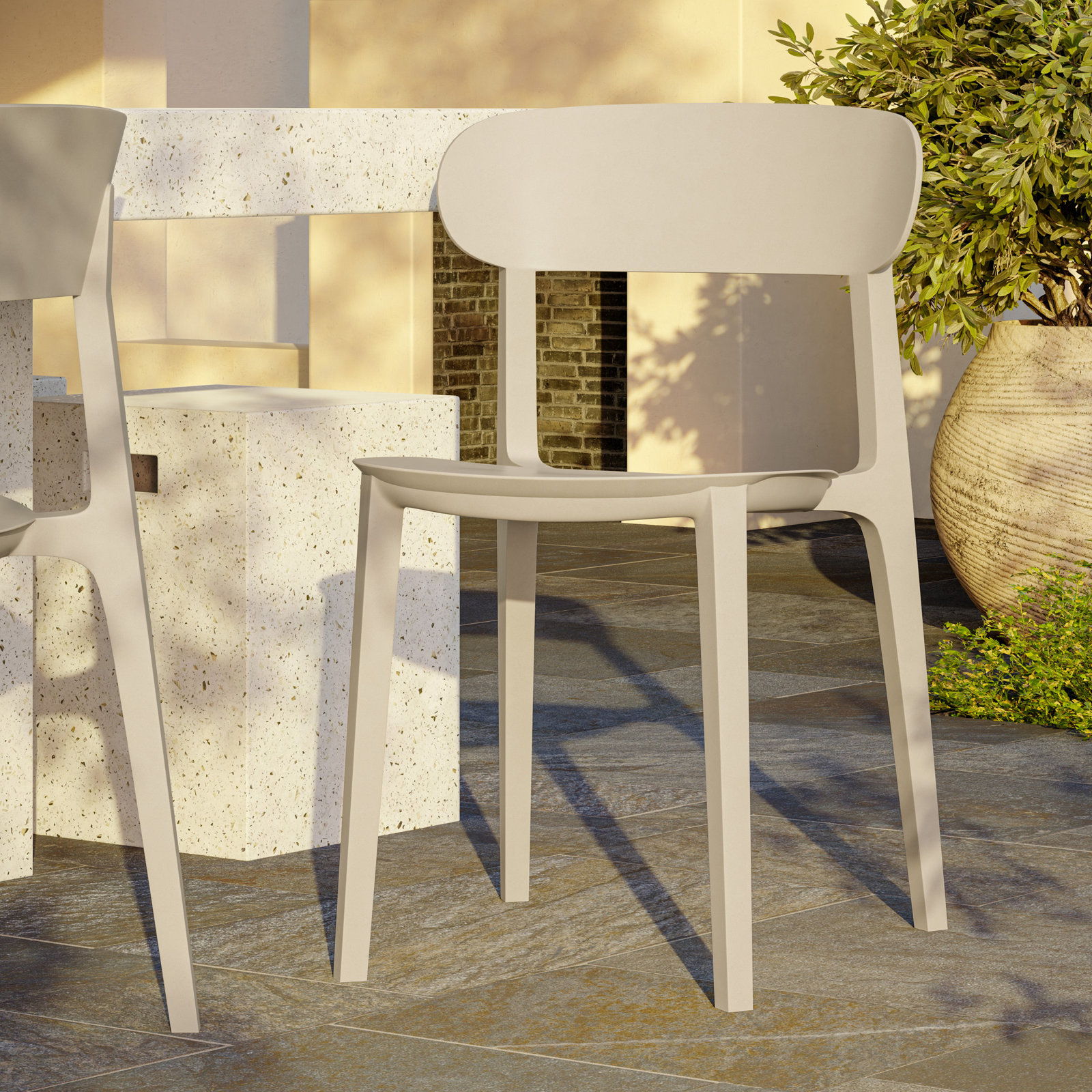 Janicka Stackable Patio Side Chair, Beige