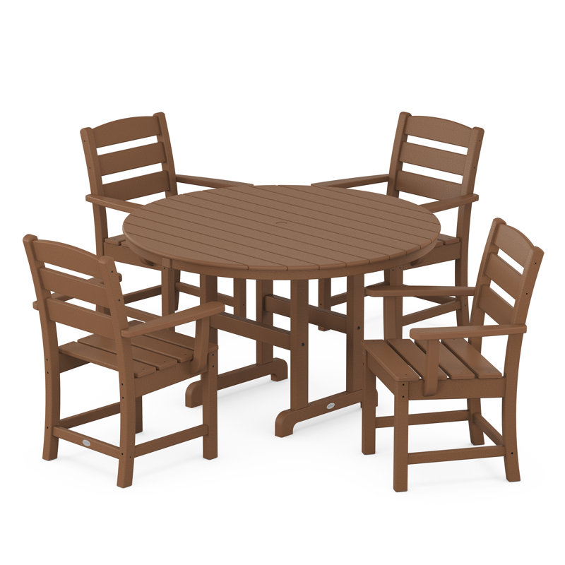 Lakeside 5-Piece Round Farmhouse Dining Set, Teak
