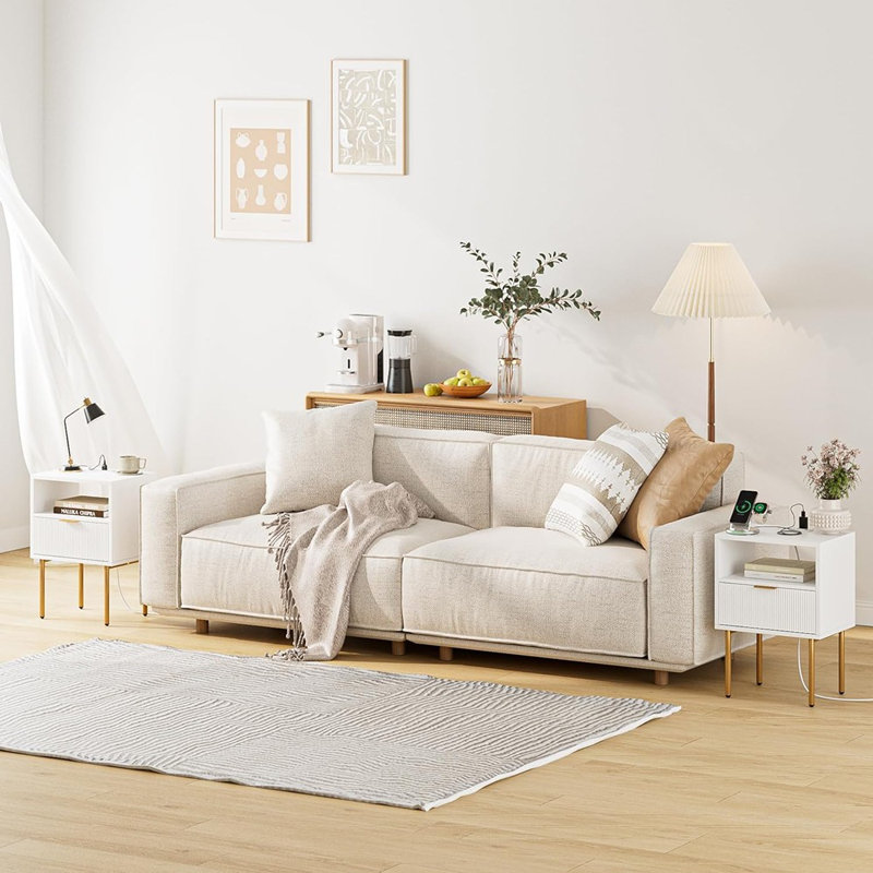 Table de chevet avec station de charge, lit moderne Mid-Century