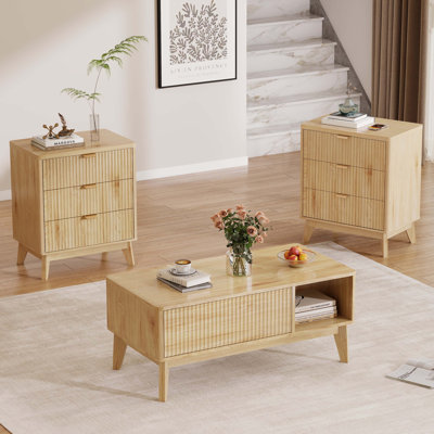 Ensemble de tables de bout à 3 tiroirs, table basse à plateau relevable avec rangement, table basse et tables de bout Mid-Century Modern