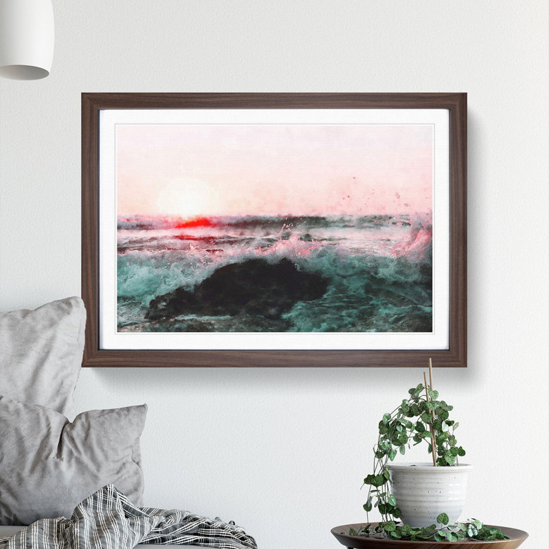 Ocean Splash - Picture Frame Graphic Art Print, 62cm H x 87cm W x 2cm D, Walnut Framed