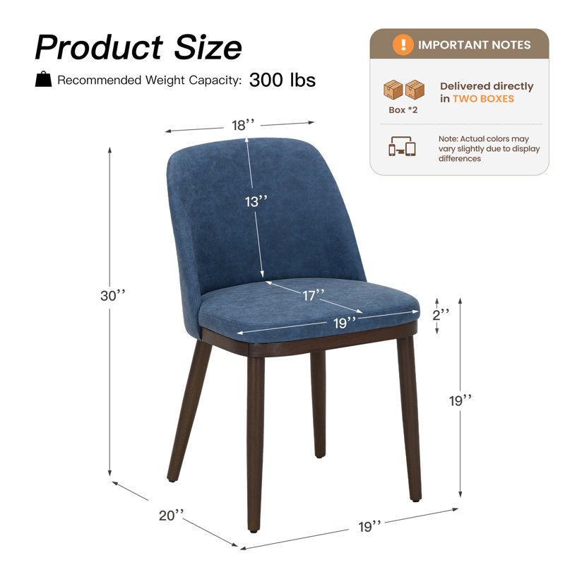 Modern Compact Fabric Upholstered Dining Chair ,with Solid Wood Legs, Ergonomic Curved Back, Easy Assembly, Blue