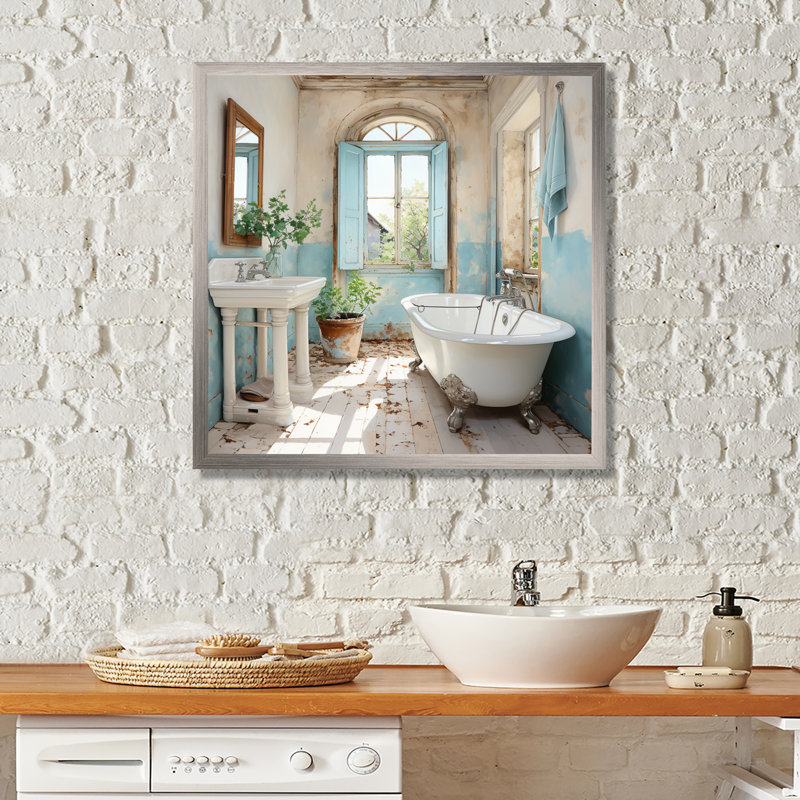 «Farmhouse Bathroom Charm I - Laundry Large», art mural, H 30 po x l 30 po, Cadre photo noir
