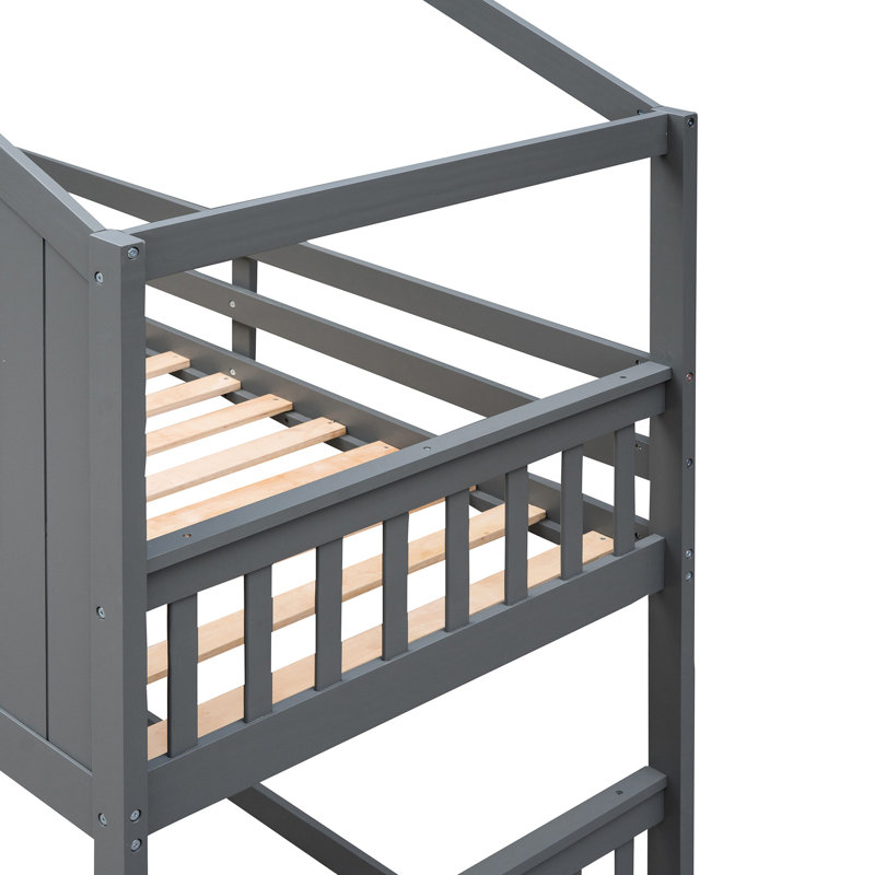 Lit superposé à échelle en gris - lit simple en bois massif pour la taille de la pièce avec bois, choix pratique pour la chambre à coucher