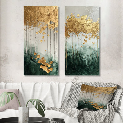Ligne élégante Forêt dorée - Impressions sur toile en 2 pièces forêt