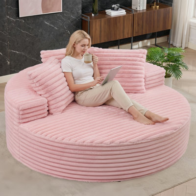 Fauteuil d'appoint rond surdimensionné de 160 cm, fauteuil lounge Cloud en velours côtelé avec coussins de dossier moelleux, grand canapé une place pour salon, chambre ou cinéma maison