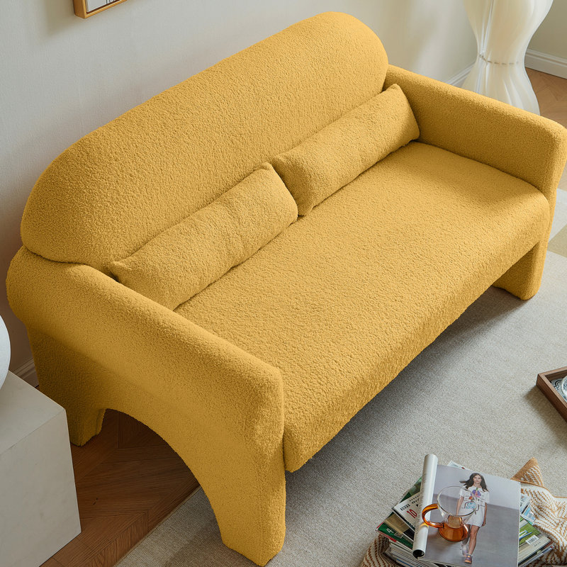 Jaune avec tissu en laine d'agneau confortable - Housse moderne, coussin lombaire, structure, polyvalent, Jaune