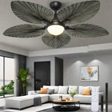 52 inch Ceiling Fans with Lights, Tropical Ceiling Fans with Lights and Remote, Tri-Colour LED, Reversible 6-Speed w/Quiet DC Motor Timing