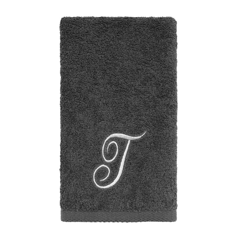 Winston Porter Granite/Silver Script Monogram Fingertip Towel Letter T
