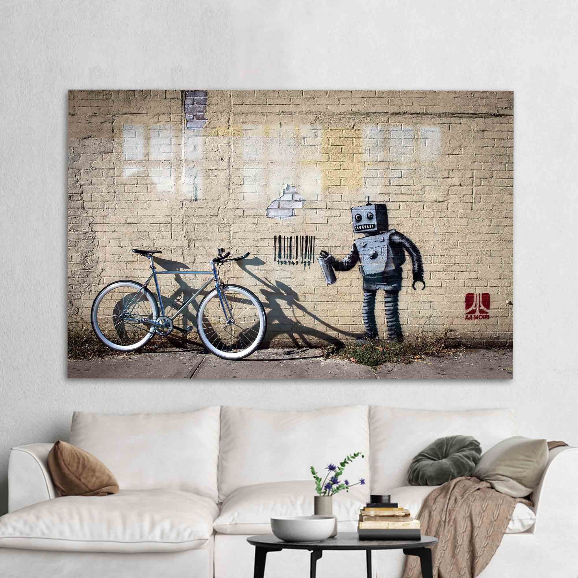 Trinx Abstract Graffiti Robot Printed On Glass Wall Art For ...