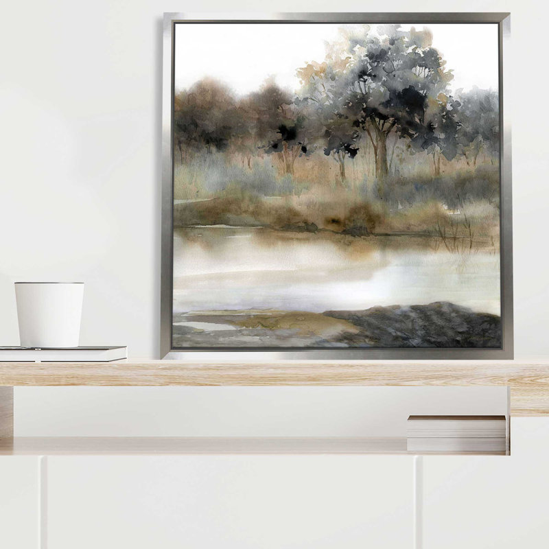 Silent Waters II par Carol Robinson - Peinture, L 39,5 po x H 39,5 po, Encadrement argenté