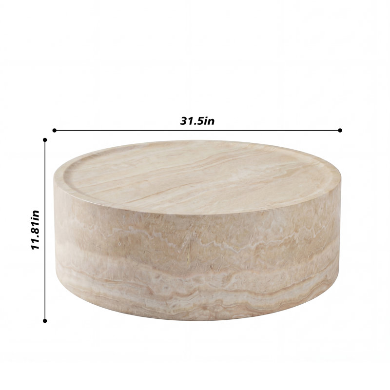 31.5'' Round Fiberglass Coffee Table, Modern Marble Pattern Center Table for Living Room, 12" H x 31.5" L x 31.5" W
