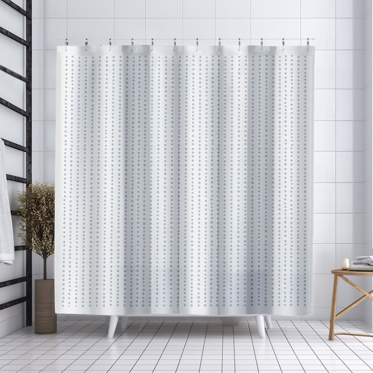 Thora Dots Mid-Century Shower Curtain, Gray