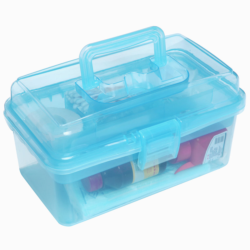 First Aid Tiered Trays Supply Plastic Art Carrying Case, Blue