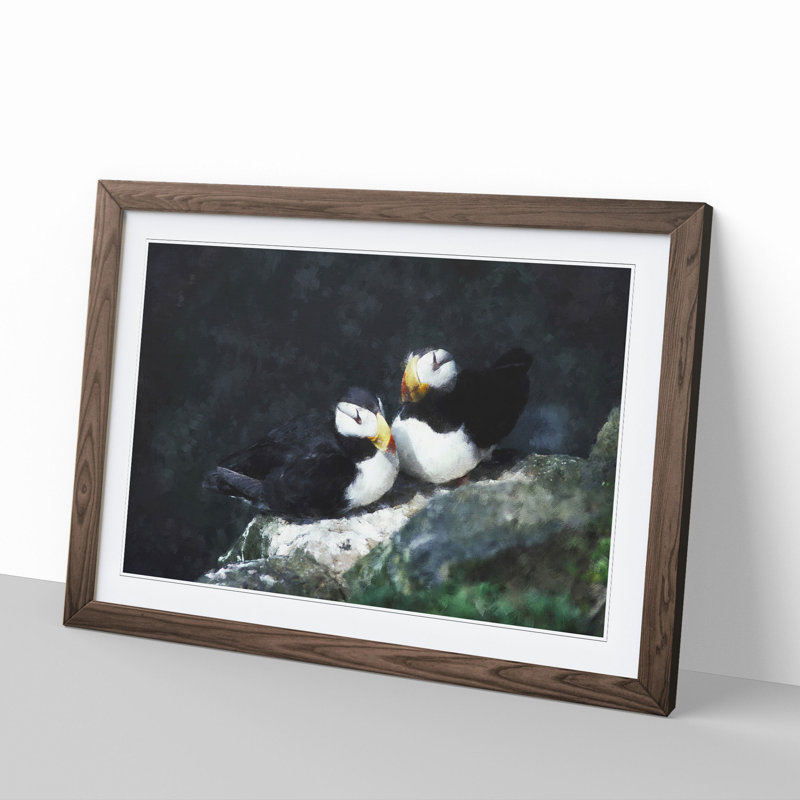Atlantic Puffin Birds Vol.4 - Picture Frame Graphic Art, 36cm H x 48cm W x 2cm D, Walnut Framed