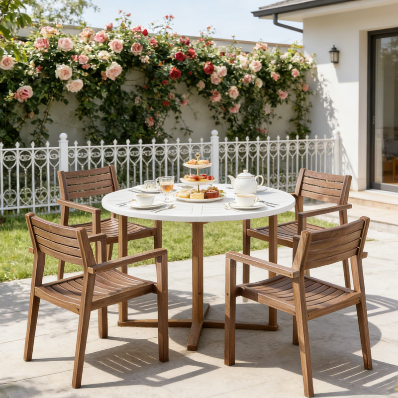 Ensemble de salle à manger de patio en bois d'acacia 47,2 po American Traditional, Gris