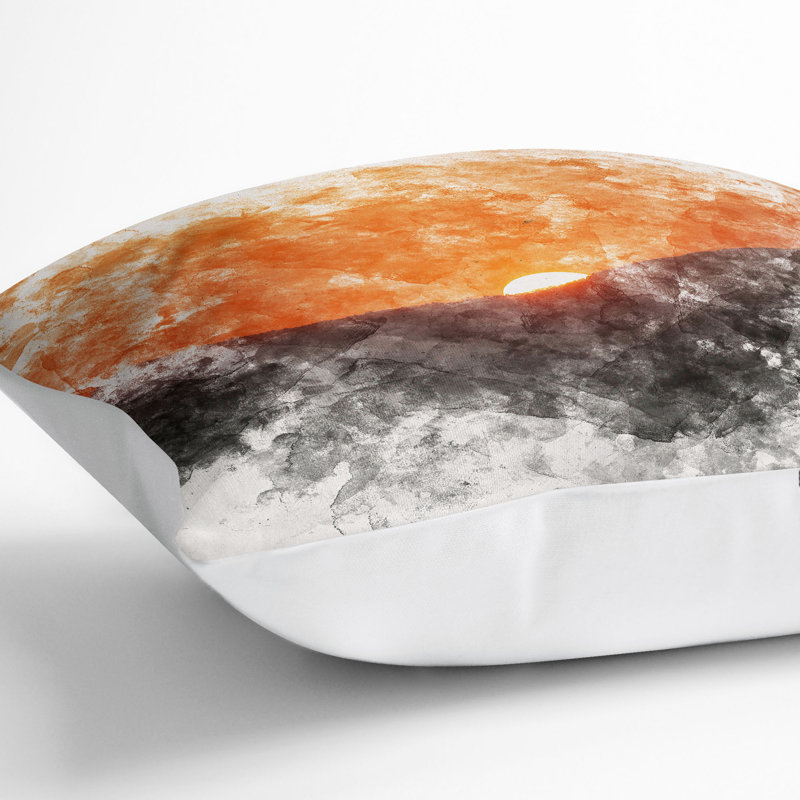 Sun Setting Behind the Mountains Watercolour Cushion with Filling, 55cm H x 55cm W x 20cm D, White